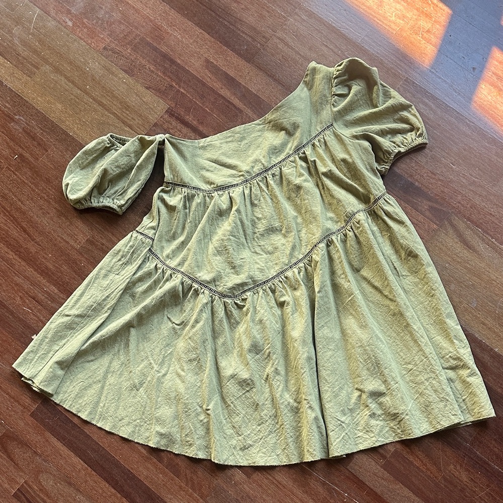 Olive Green Puff Sleeve Dress